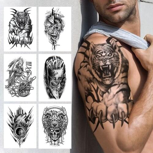 Evil Devil Monster Temporary Tattoos For Men Women Adult Clown Warrior Tattoo Sticker Fake Skull Compass Black 3D Tatoos Armband