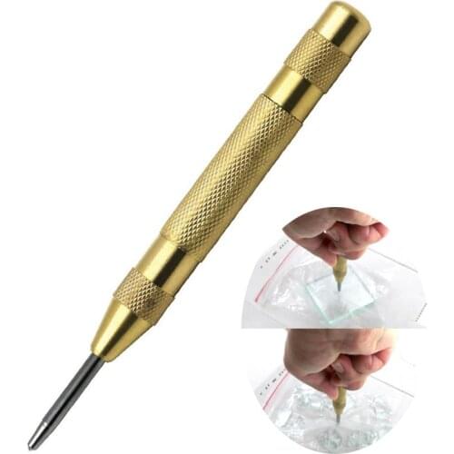 1PC Golden HSS Automatic Center Punch Dot Punch Drill Bit Tools Positioner Semi Automatic Window Breaking Device Length 130mm
