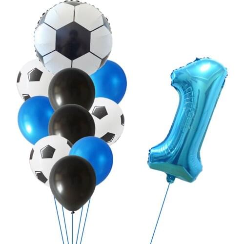 12pcs Football Soccer Theme Party Balloon Blue 32inch Number Foil Balls Boy Birthday Party Decoration Sports Event Meet Supplies