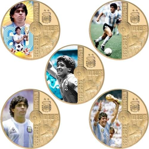1960-2020 RIP Diego Maradona Gold Plated Souvenir Coins Set with Coin Holder Football Number 10 Challenge Coin Gift for Fans