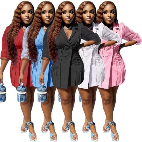 2021 Autumn Personalized Commuter Solid Color Mesh Half Sleeve Line Lapel Womens Suit Top