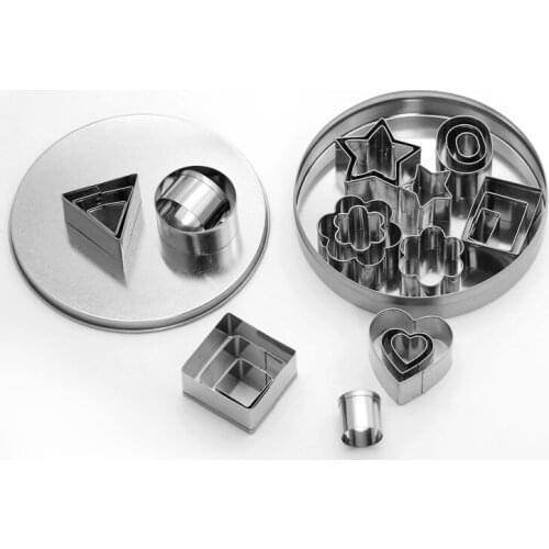 24pcs/lot Baking Moulds Stainless Steel Kitchen Tools for Cookie Cutters Plunger Biscuit DIY Mold Star Heart Pastry Mould LB 395