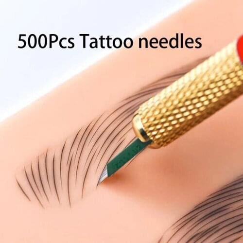 500Pcs Green Embroidery Tebori Microblading Laminas Nano 12 14 16 18 Flex Tattoo Needles Pins Blade for 3D Makeup Eyebrow Pen