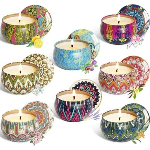 8pcs Fragrance Aromatherapy Scented Candle Natural Soy Wax Travel Tin Home Decor Y5JC