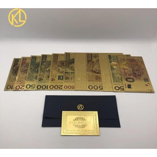 100pcs/lot Kelin Colored 999.9 Gold Foil Banknote Money Poland 10 20 50 100 200 500 PLN for business gifts and home decoration