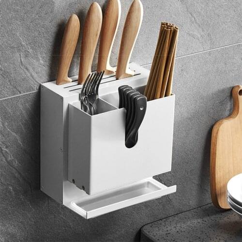 Aluminum Alloy White Wall Mounted Kitchen Knives Holder with Cutlery Storage Rack Spoons Forks Organizer Container Utensils Box