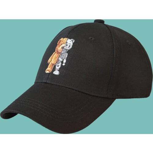 Black Cap Female Cute Bear Baseball Cap Fashion Age Reduction Wide Eaves Leisure Sun Shading Cap Male