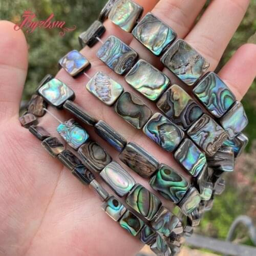 Rectangle Multicolor Abalone Shell Natural Stone Spacer Beads 8x12.10x14.12x16mm for DIY Necklace Bracelet Jewelry Making 15"