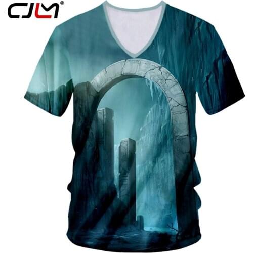 CJLM T-shirt Hombre Factory Deep V-neck Slim Gate 3D T-shirt Print Holy Door Hiphop 5XL 6XL Costume Hombre Spring T-Shirt