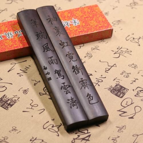 Wooden Paperweights Chinese Solid Wood Classical Calligraphy Paperweights 2pcs Brush Ink Painting Special Carving Paperweights