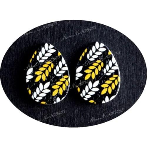 13x18mm Flower Tear Drop Shape Painted Wood Laser Cut Cabochon to make DIY Rings, Earrings, Brooch, Necklace pendant