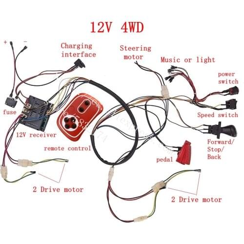 Child electric car DIY modified wire and switch kit, 12V controller with 2.4G Bluetooth remote control for baby electric car