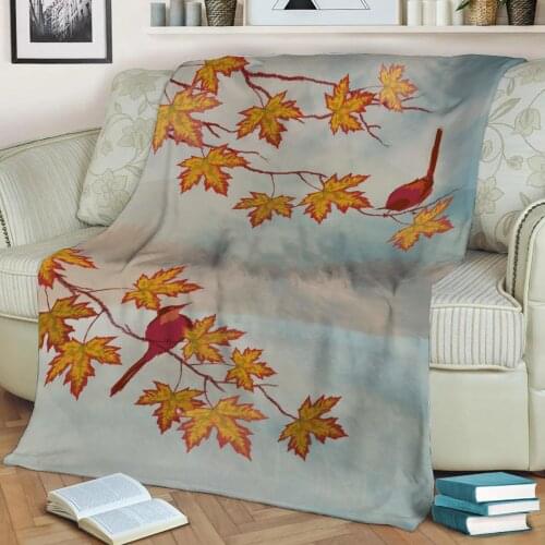 Acer leafs with birds Flannel Throw Blanket 3D Printed Keep Warm Sofa Child Blanket Home Decor Textiles Dream Family Gift