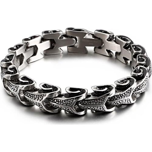 HAOLYNJOY 11mm Charm Mens Stainless Steel Bracelet Snake Chain Animal Texture Jewelry