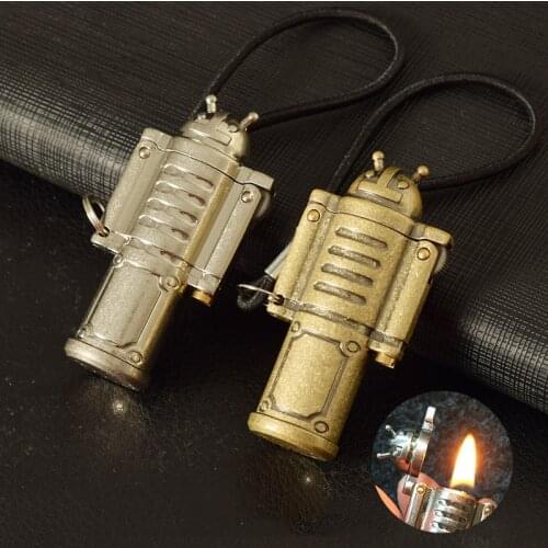 Toy Robot Free Fire Kerosene Lighter Oil Grinding Wheel Flint Cigarette Gasoline Lighter Retro Metal Windproof Gadgets For Men