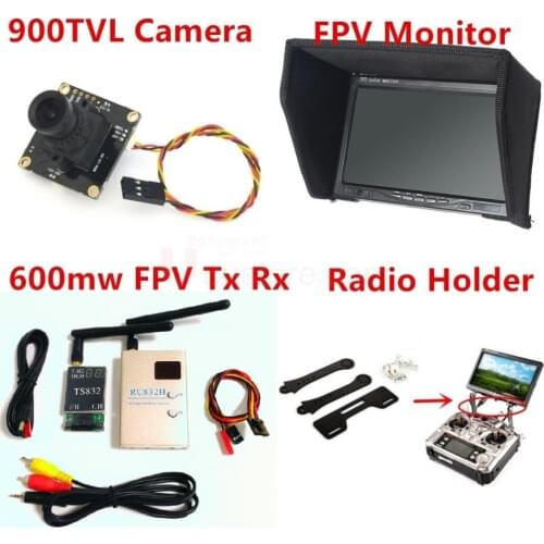 RC Fpv Kit Combo System 900TVL Camera + 5.8Ghz 600mw 48CH VTx VRx + 800x480 HD Snow Monitor + Radio holder for RC Car
