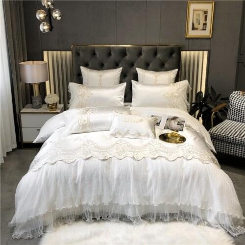 New 1200TC Cotton Satin Bedding Sets Classical Embroidery Duvet Cover Flat Sheets Pillowcase Cushions 4/7pcs