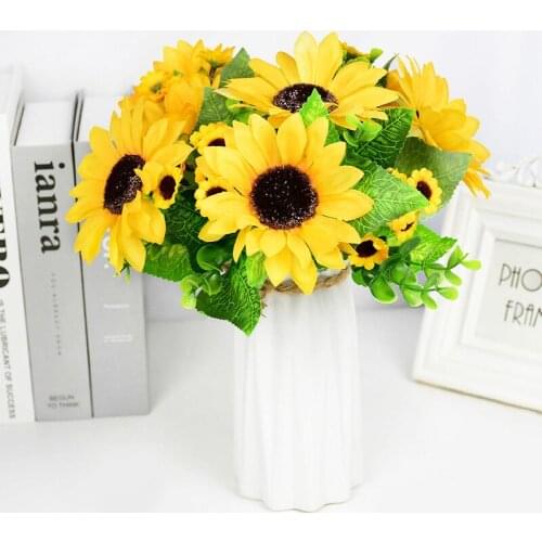 Simulation Artificial Silk Sunflower Bouquet Fake Plant Wedding Bridal Decorative Home Garden DIY Scrapbooking Wreath