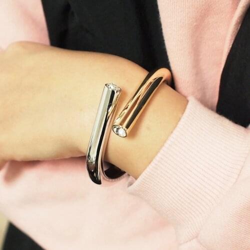 Fashion Alloy Crystal Bangles Bracelets For Women Unique Design Metal Statement Geometric Cuff Bangles Jewelry UKMOC