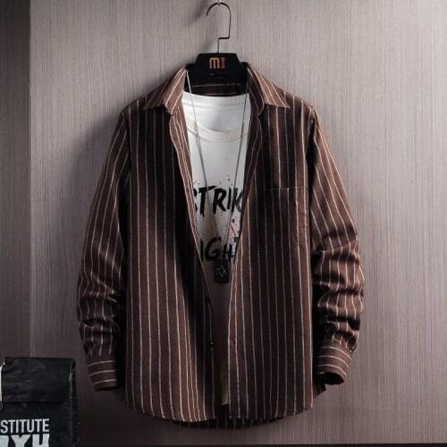 Mans Shirt Clothes Longsleeve Bargains Blouse for Mens Shirts Vintage Clothing Dark Striped Harajuku Streetwear Drop Shipping