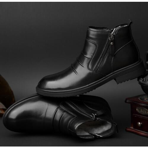 EMOSEWA Fashion Motocycle Boots Mens Winter Shoes High Quality Men Work Boots Warm Men Snow Boots Men Ankle Boots Big Size 36-47