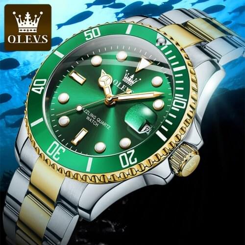 OLEVS Top Brand Gold Silver Green Water Ghost Stainless Steel Luxury Business Sport Waterproof Classic Men Quartz Watches