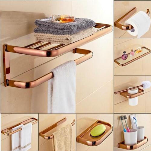 Rose golden Thicker Bathroom accessories Bath Hardware Set Towel Shelf Towel Bar Paper Holder Cloth Hook JM411