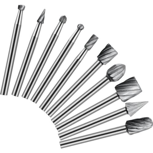 10 Piece HSS Rotary File Set Electric Polishing Grinding Head Engraving Cutter Woodworking Tool Set Root Carving File Set