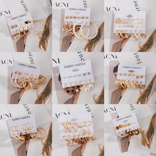 Geometric Womens Earrings Set Korean Fashion Big Hoop Earrings for Women Pearl Round Earrings 2021 Trend Accessories Jewelry