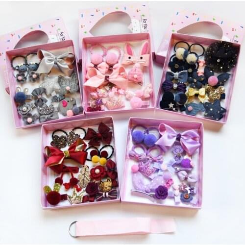 18Pcs/Set Cute Girls Hair Clip Set Baby Head Flower Fabric Bow Barrettes Hairpins Children Elastic Hair Bands Headband Headdress