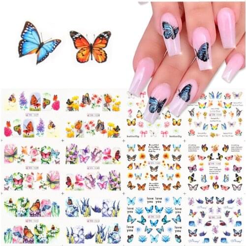 12 Designs/PC nail art sticker large sheet 3D butterfly maple leaves geometric space star flower Face graffiti water decal WG096
