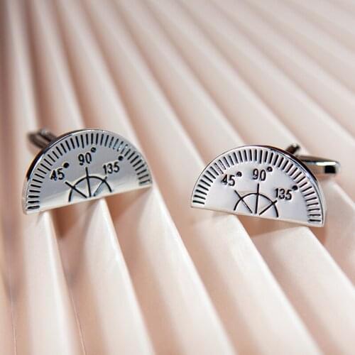 Novelty Metal Protractor Cufflinks Brass Material Laser Engraviing Cuff Button Men Shirt Professor Creative Birthday Gift