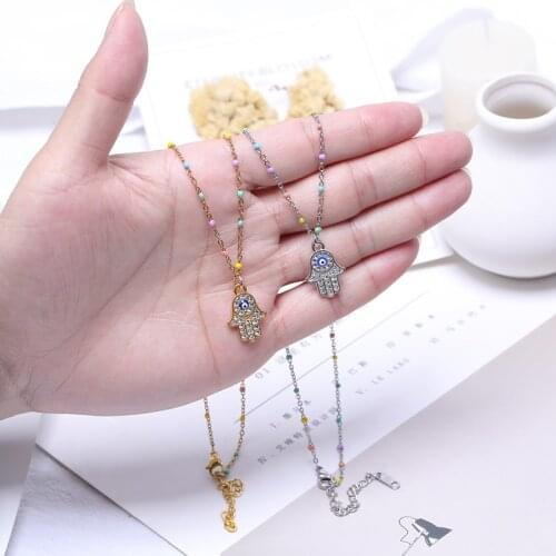 JUWANG 2021 New Vintage Clavicle Chain Necklace For Women Fatima Hand Evil Eyes Pendant Chokers Necklaces Fashion Jewelry