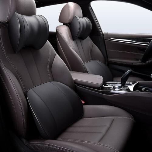 PU Leather Car Seat Headrest Lumbar Cushion Neck Support Memory Back Brace Pillow Supports Ergonomics Auto Accessories Waist