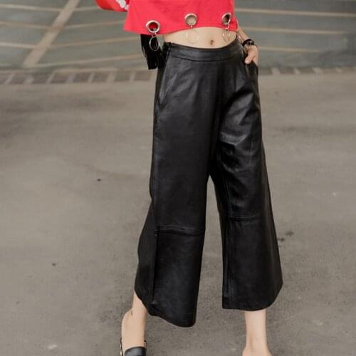 Gray Women Baggy Real Trousers High Quality Sheepskin Loose Genuine Leather Wide Leg Pants Fashion Korean Plus Size 4XL