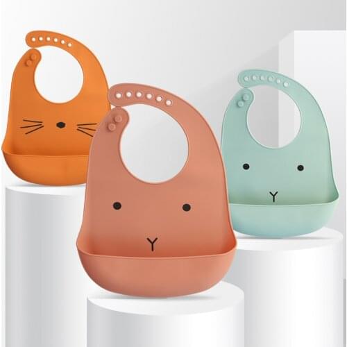 Cute Animal Silicone Baby Bibs BPA-Free Waterproof Feeding Burp Cloth Bandana Toddler Saliva Towel Aprons Cartoon Printing Bibs