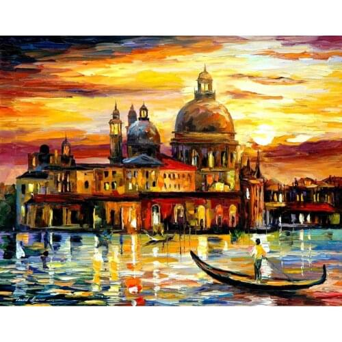 Contemporary art the golden skies of venice knife oil painting canvas beautiful landscape pictures for wall decor