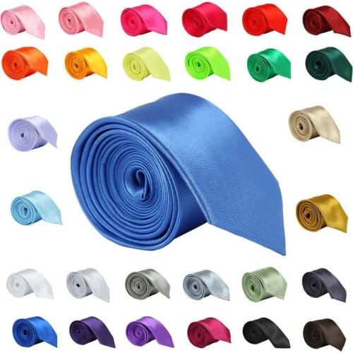 Wedding Satin Slim Blue Smart Dress Plain Classic Mens Ties Colored Party Boys Skinny Party Necktie Solid Tie