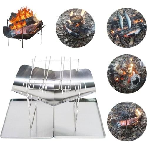 Ultralight Foldable Stainless Steel Grill Portable Outdoor Camping Grill Backpacking Hiking Picnic Grill With Storage Bag