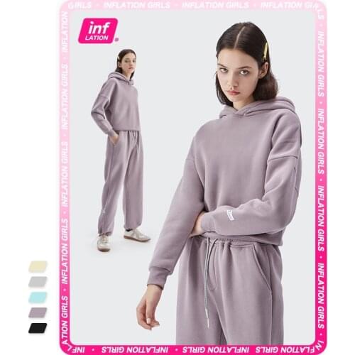 INFLATION Winter Thick Fleece Hoodies Women Matching Hooded Sweatshirts Trendy Loose Plain Hoodies Tracksuit Women Pullovers