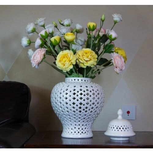Gold and Silver Ceramic Hollow Vase Luxury Home Decoration Crafts Dried Flower Flower Arrangement Accessories Countertop Vase