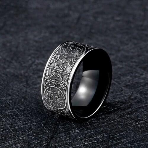 Vintage Titanium Steel Skull Biker Ring Gothic Punk 316L Stainless Ring For Men Retro Male Design Round Bands Punk Rings