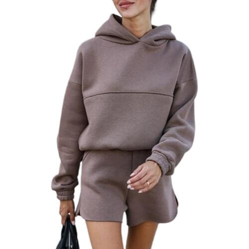 40%HOT Women Autumn Winter Solid Color Long Sleeve Hoodie Blouse Shirt Two-piece Outfit