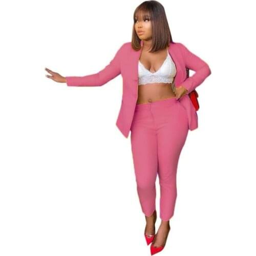 Office Lady Two Piece Formal Suit Woman Fashion Casual Long Sleeve Pink Blazer And Trousers Outfit Business Work Wear Set Ladies