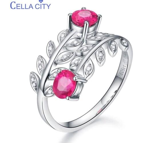 Cellacity Female Opening Ring Trendy Silver 925 Jewelry for Women Pink Gemstones Zircon Olive Branch Resizable Anniversary Gift