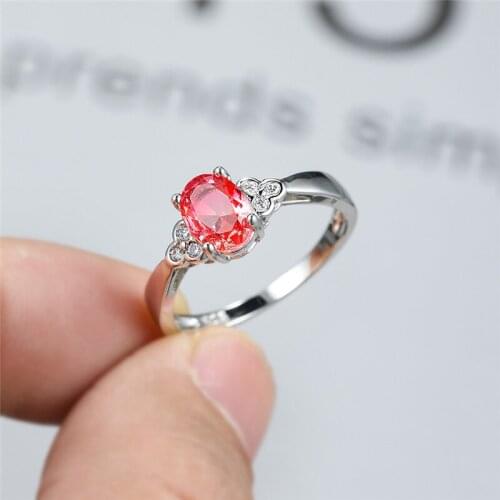 Female Luxury Pink Yellow Gradient Crystal Thin Ring Cute Small Oval Rainbow Stone Rings For Women Wedding Jewelry Party Gifts