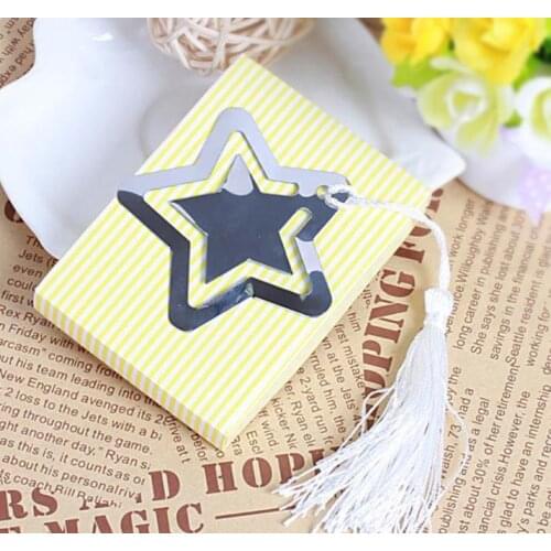 A Star is Born Stainless Steel Metal Bookmarks Baby Shower Favors Star Bookmark With White Tassel Wedding Bomboniere Gift L3811