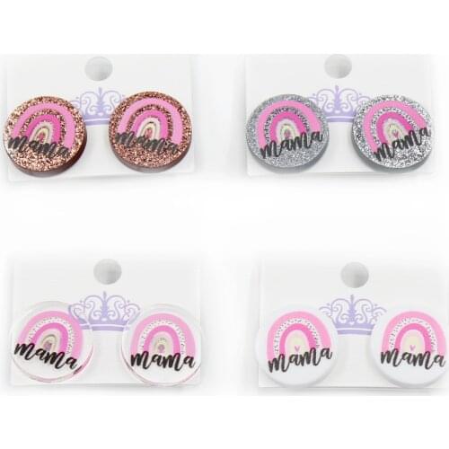 1pair) pink rainbow mama Print Stud Earrings fashion Earrings Acrylic Earrings