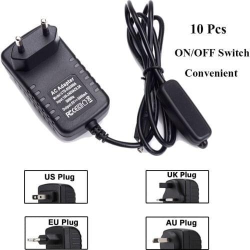 10 Pcs Raspberry Pi 3 Power Supply with ON/OFF Switch Button Micro Power Adapter EU/US/UK/AU Charger for Raspberry Pi 3 Model B