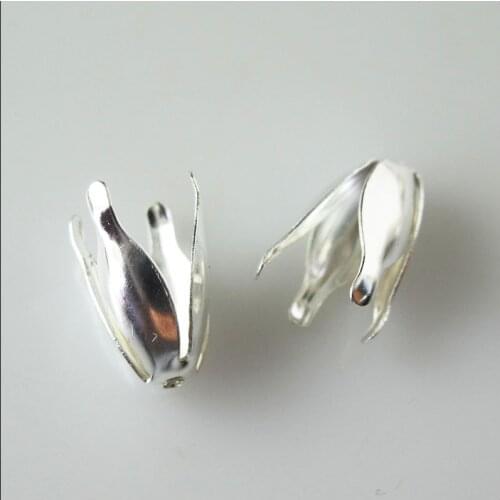 100Pcs Silver Plated Smooth Flower Beads End Caps Connectors 7x14mm